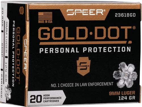 Speer 9mm Luger / Parabellum Gold Dot Personal Protection Jacketed Hollow Point 124 Grain 20/Box