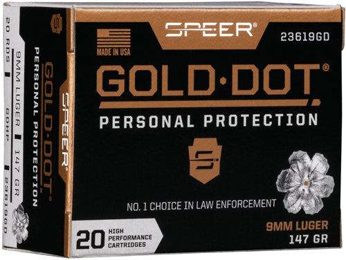 Speer 9mm Luger / Parabellum Gold Dot Personal Protection Jacketed Hollow Point 147 Grain 20/Box