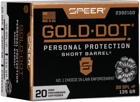 Speer .38 Special 23921GD Gold Dot +P Personal Protection Short Barrel Hollow Point HP 135 Grain