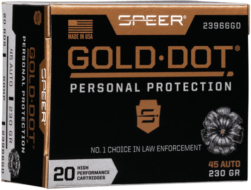 Speer .45 ACP/Auto Gold Dot Personal Protection Hollow Point 230 Grain 20/Box [Item 2582]