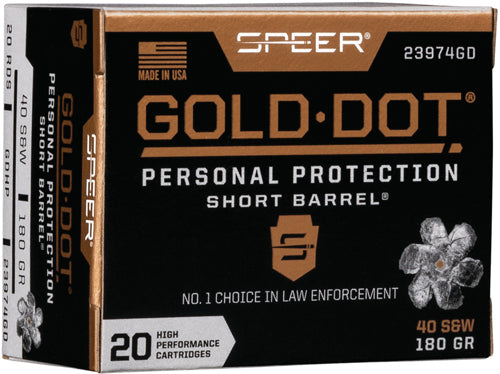 Speer .40 S&W Gold Dot Personal Protection Short Barrel Jacketed Hollow Point 180 Grain 20/Box