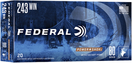 Federal .243 Winchester PowerShok Jacketed Soft Point 80 Grain 20/Box