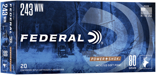 Federal .243 Winchester PowerShok Jacketed Soft Point 80 Grain 20/Box