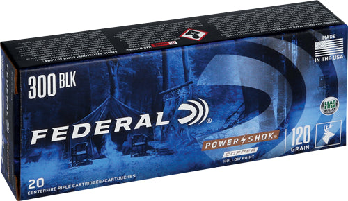 Federal .300 AAC Blackout PowerShok Soft Point COPPER SOLID 120 Grain 20/Box