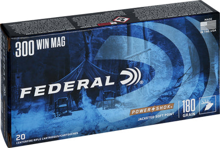 Federal .300 Winchester Mag PowerShok Jacketed Soft Point 180 Grain 20/Box