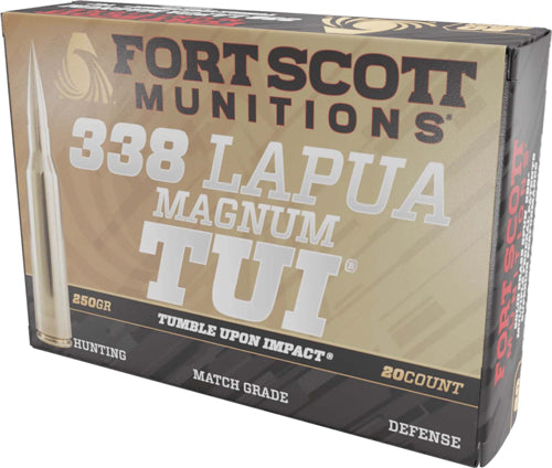 Fort Scott Munitions .338 Lapua Magnum Tumble Upon Impact (TUI) Solid Copper Spun 250 Grain 20/Box