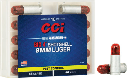 CCI 9mm Luger / Parabellum Pest Control Big 4 #4 Shot Size Shotshell 45 Grain 10/Box