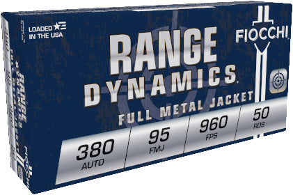Fiocchi Range Dynamics Pistol Ammo 380 ACP 95 gr. FMJ 50 Per Box – 1000/Case