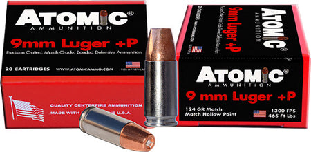 Atomic 9mm Luger / Parabellum Precision Craft +P Bonded Match Hollow Point 124 Grain 20/Box