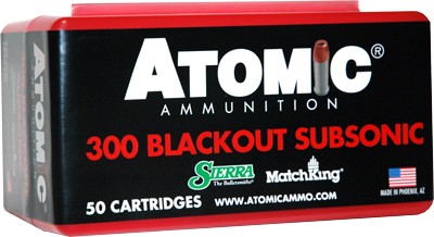 Atomic .300 AAC Blackout Subsonic Hollow Point Boat Tail 220 Grain 50/Box