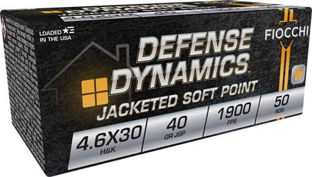 Fiocchi 4.6x30mm HK Defense Dynamics Jacketed Soft Point 40 Grain 50/Box
