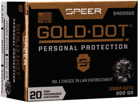 Speer 10mm Auto Gold Dot Personal Protection Hollow Point 200 Grain 20/Box