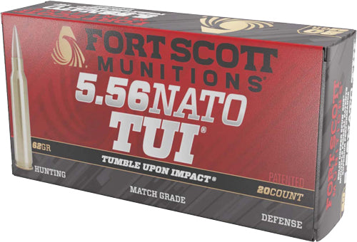 Fort Scott Munitions 5.56x45mm NATO Tumble Upon Impact (TUI) Solid Copper Spun 62 Grain 20/Box