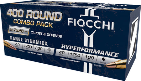 Fiocchi 5.7x28mm FN Target & Defense Combo Pack Full Metal Jacket & Tipped Hollow Point 40 Grain 400/Box