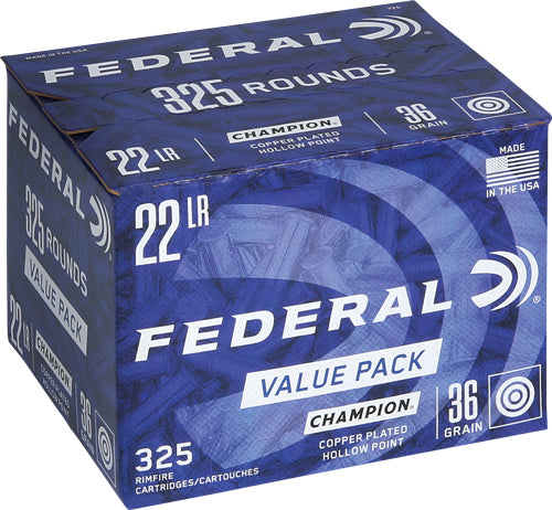 Federal .22 Long Rifle Champion Training Value Pack Copper Plated Hollow Point 36 Grain 325/Box