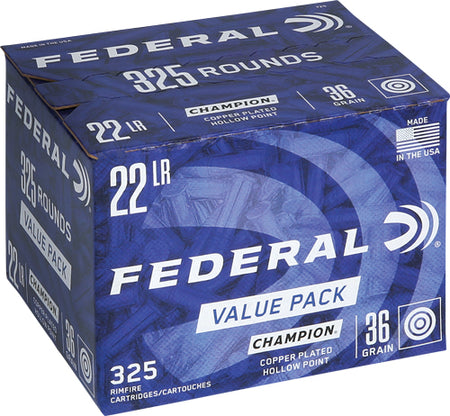 Federal .22 Long Rifle Champion Training Value Pack Copper Plated Hollow Point 36 Grain 325/Box