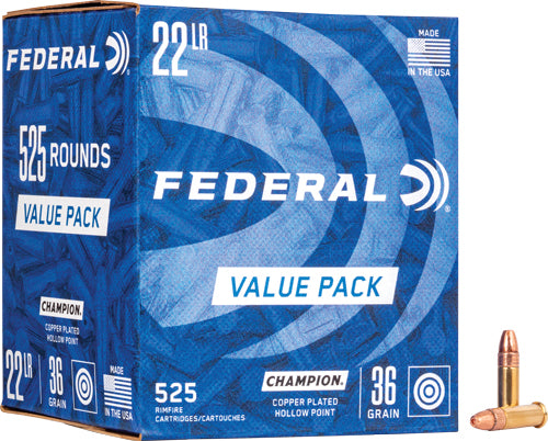 Federal .22 Long Rifle Champion Training Value Pack Copper Plated Hollow Point 36 Grain 525/Box