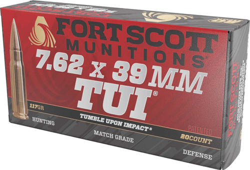 Fort Scott Munitions 7.62x39mm Tumble Upon Impact (TUI) Solid Copper Spun 117 Grain 20/Box