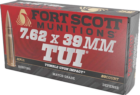Fort Scott Munitions 7.62x39mm Tumble Upon Impact (TUI) Solid Copper Spun 117 Grain 20/Box
