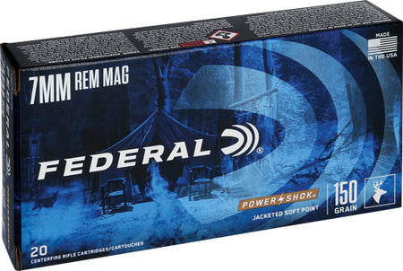 Federal 7mm Remington Mag PowerShok Jacketed Soft Point 150 Grain 20/Box