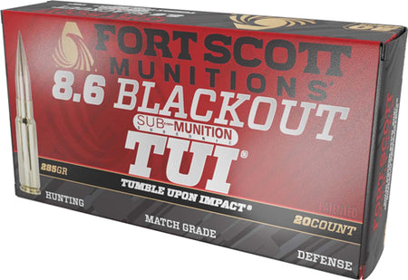 Fort Scott Munitions 8.6mm Blackout Tumble Upon Impact (TUI) Solid Copper Spun 285 Grain 20/Box