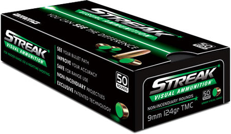 Ammo Inc 9mm Luger / Parabellum Streak Visual (GREEN) Tracer Total Metal Case 124 Grain 50/Box