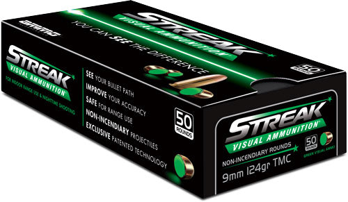 Ammo Inc 9mm Luger / Parabellum Streak Visual (GREEN) Tracer Total Metal Case 124 Grain 50/Box