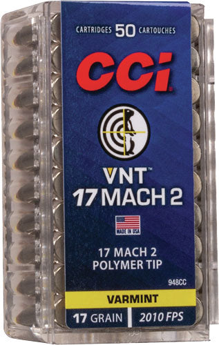 CCI .17 Hornady Mach 2 Mach 2 VNT Varmint Tipped 17 Grain 50/Box