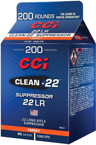 CCI .22 Long Rifle Clean-22 Suppressor Lead Round Nose 45 Grain 200/Box