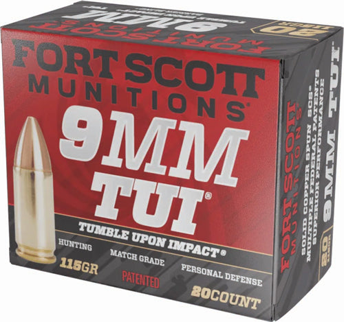 Fort Scott Munitions 9mm Luger / Parabellum Tumble Upon Impact (TUI) Solid Copper Spun 115 Grain 20/Box