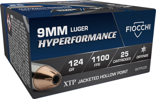 Fiocchi 9mm Luger / Parabellum Hyperformance Hornady XTP Hollow Point 124 Grain 25/Box