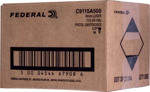 Federal 9mm Luger / Parabellum Champion Training Full Metal Jacket 115 Grain 500/Box [Item 180]