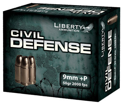 Liberty Ammunition 9mm Luger / Parabellum Civil Defense Protection Lead Free Fragmenting Hollow Point 50 Grain 20/Box