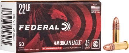 Federal .22 Long Rifle American Eagle Suppressor Copper-Plated Round Nose 45 Grain 50/Box