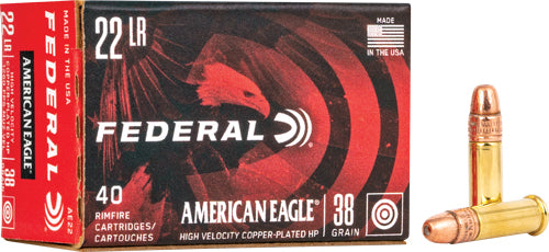 Federal .22 Long Rifle American Eagle High Velocity Copper Plated Hollow Point 38 Grain 40/Box