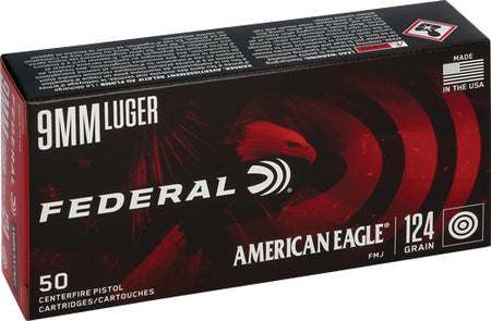 American Eagle AE9AP Full Metal Jacket 124 Grain 9mm 50 Per Box – 1000/Case