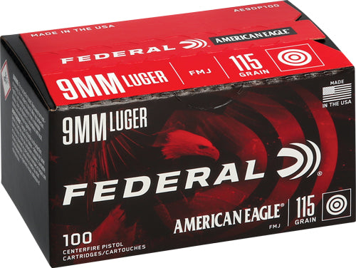 American Eagle AE9DP100 FMJ 115 Grain 9mm 50 Per Box – 1000/Case