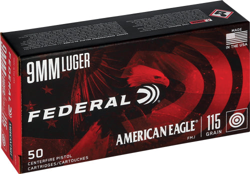 American Eagle AE9DP  115 Grain FMJ 9mm Luger 50 Per Box – 1000/Case