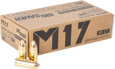 Sig Sauer 9mm Luger / Parabellum Military Grade M17 V-Crown + P Full Metal Jacket 124 Grain 50/Box