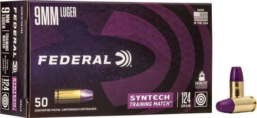 Federal 9mm Luger / Parabellum Syntech Training Match LEAD-FREE Total Syntech Jacket Flat Nose 124 Grain 50/Box
