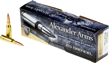 Alexander Arms 6.5mm Grendel Lapua Scenar Boat Tail Open Tip Match 123 Grain 20/Box