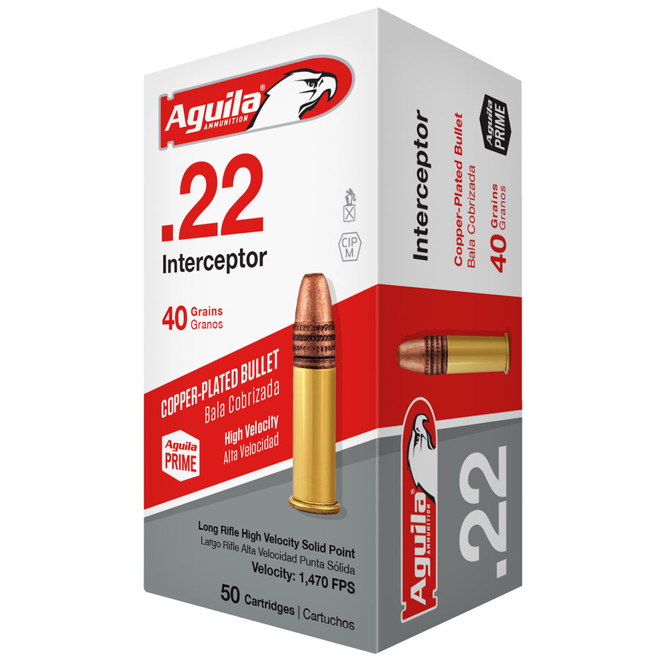 Aguila .22 Long Rifle Interceptor Copper Plated Solid Point 40 Grain 1000/Box