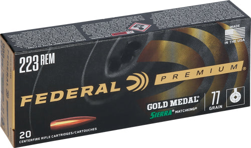 Federal .223 Remington Premium Gold Medal Sierra MatchKing Boat Tail Hollow Point 77 Grain 20/Box