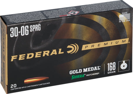 Federal .30-06 Springfield Premium Gold Medal Sierra MatchKing Boat Tail Hollow Point 168 Grain 20/Box