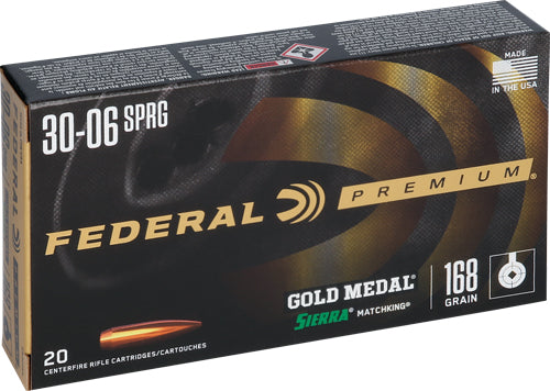 Federal .30-06 Springfield Premium Gold Medal Sierra MatchKing Boat Tail Hollow Point 168 Grain 20/Box