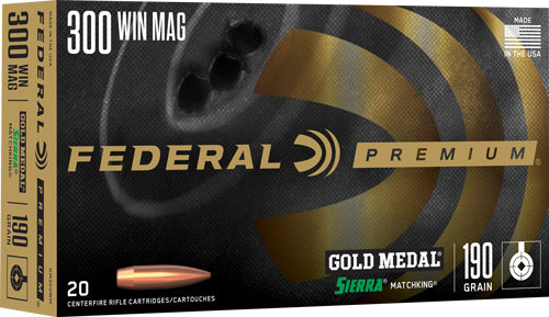 Federal .300 Winchester Mag Premium Gold Medal Sierra MatchKing Boat Tail Hollow Point 190 Grain 20/Box