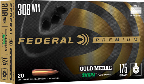 Federal .308 Win / 7.62x51mm Premium Gold Medal Sierra MatchKing Boat Tail Hollow Point 175 Grain 20/Box