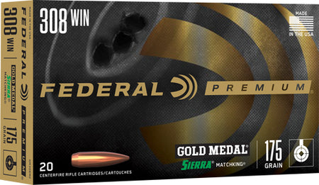 Federal .308 Win / 7.62x51mm Premium Gold Medal Sierra MatchKing Boat Tail Hollow Point 175 Grain 20/Box