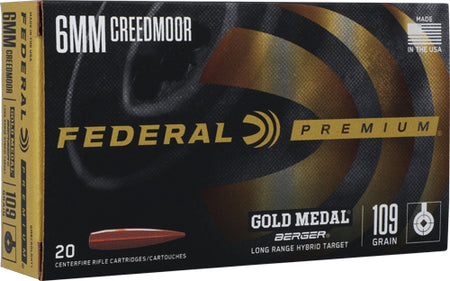 Federal 6mm Creedmoor Premium Gold Medal Berger Long Range Hybrid Target 109 Grain 20/Box