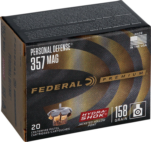 Federal .357 Magnum Premium Personal Defense Hydra-Shok Jacketed Hollow Point 158 Grain 20/Box